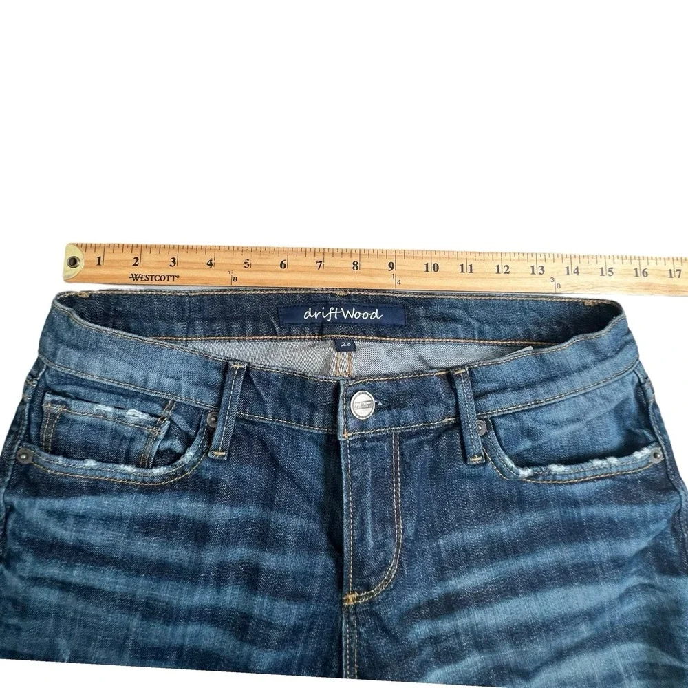Driftwood Womens 28 Dark Wash Low Rise Slim‎ Straight Distressed Jeans